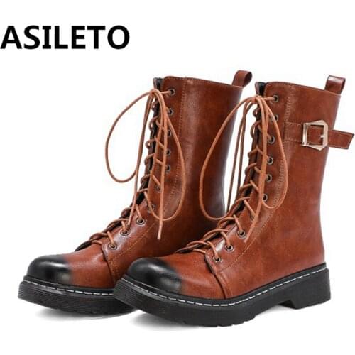 2021 Autumn Punk Buckle Women Motorcycle Boots Lace-up Zipper Female Ankle Boots Plus Size 34-43 High Quality Women Shoes S2371