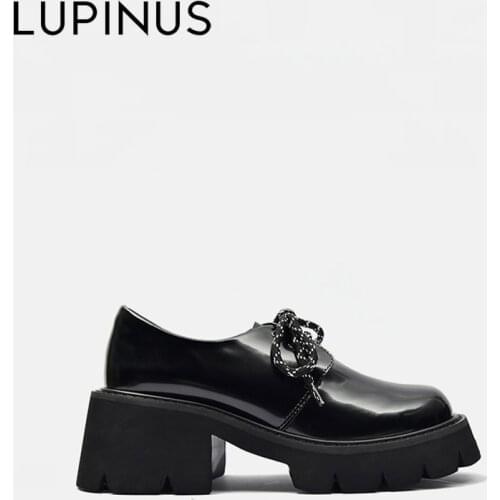LUPINUS Women Heightening Platform Shoes British Style Chunky Heel Shoes Woman Black Lace Pp Mary Jane Shoes For Women
