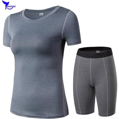 2019 Women Compression Running Set Short Sleeve Crossfit Gym Fitness Base Layer Sport Suit Dry Fit Brand Jogging Yoga Clothing