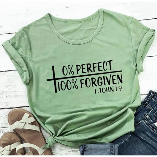 0% Perfect 100% Forgiven 100%Cotton Women Tshirt Womens Summer Casual Christian Shirts Faith Short Sleeve Top Tee Jesus T Shirt