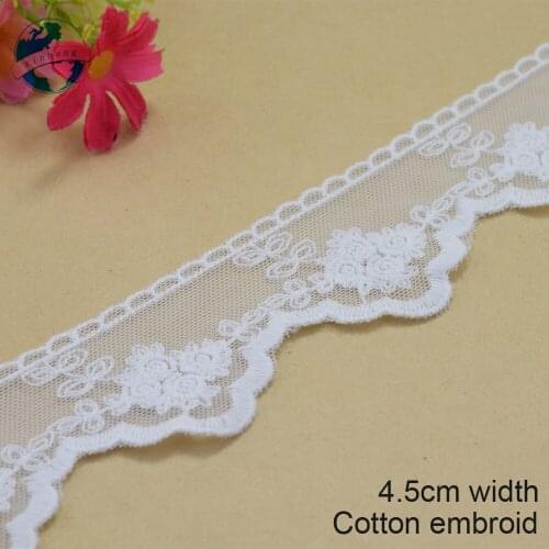 10yards 4.5cm white lace cotton embroidery lace french lace ribbon fabric guipure diy trims warp knitting sewing Accessories3018