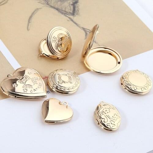 2pcs Diy Handmade Jewelry Accessories Sub Gold Round Pocket Watch Photo Frame Modeling Pendant Frame Necklace Material