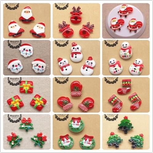 20pcs Resin Christmas Reindeer/Santa Claus/Tree/Bell/Snowman/Wreath/Sock/Glove Miniature Art Supply Decoration Charm Craft