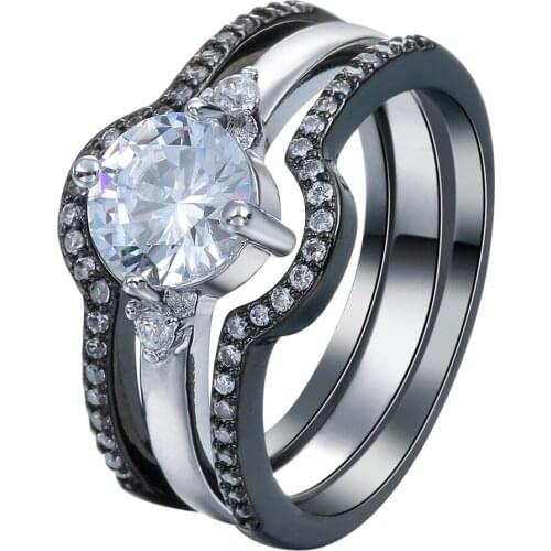 Vintage black Rings sets in 2 color 3pcs new fashion women jewelry hot Cute special czech finger Engagement Ring for wedding