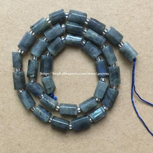 7'' Natural Faceted Black Labradorite Cylinder Spacer Stone Beads For Jewelry DIY Making