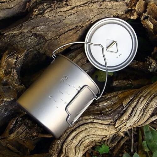 750ml Titanium Portable Camping Hiking Backpacking Hanging Stockpot Soup Pot