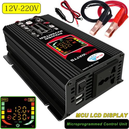 Car Power Pure Sine Wave Inverter DC 12V to AC 220/110V 6000W Car Sine Wave Converter 2 USB Converte WITH LED Display Inverters