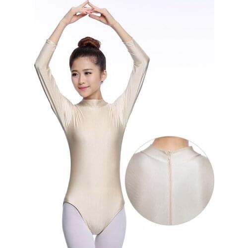 Adult High Collar Ballet Leotard Long Sleeved Gymnastics Leotard Spandex Dance wear zipper in back Womens Leotards