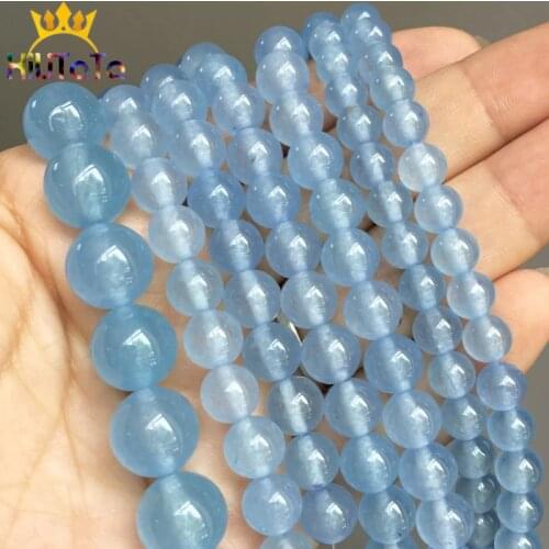 AAA Natural Blue Chalcedony Jades Stone Beads Loose Spacer Beads For Jewelry Making DIY Handmade Bracelets 15"Strand 6/8/10/12mm