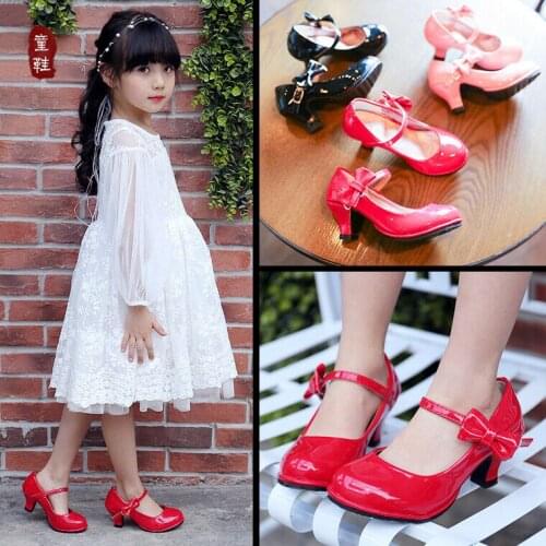Kids' Girls' High Heel Shoes Bowknot Dress Shoes High Heel Dance Shoes Solid Color Fashion Trend