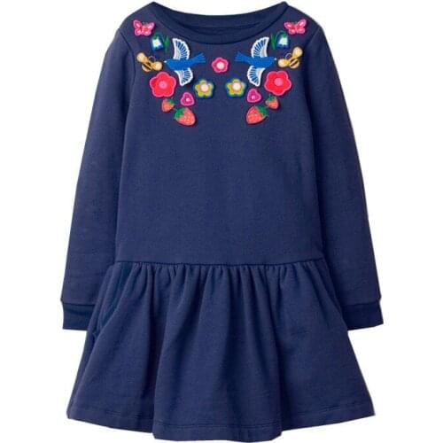 Jumping Meters Embroidery Kids Cotton Clothing Floral Princess Girls Dress Fashion Long Sleeve Kids Autumn Spring Dress
