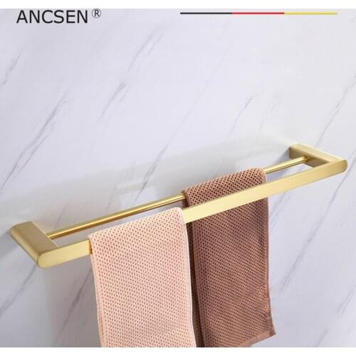 Double Tier Towel Holder 50/60cm Bathroom Towel Stand Rack Kitchen Hanger Cabinet Door Chest Hanging Storage Shelf Brushed Gold