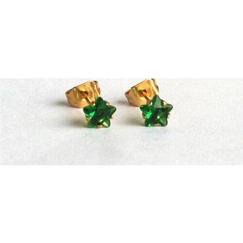 ED013 Titanium 316L Stainless Steel Gold-color IP Planting Stud Earrings With AAA Star Shape 5mm Green Zircon Fashion Jewelry