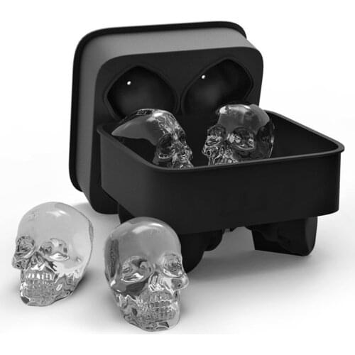 Creative Skull Ice Cube Tray 3D Cool Shape Flexible Silicone Mold Four Giants Iced Skulls Easy Release Mold for Bar Home