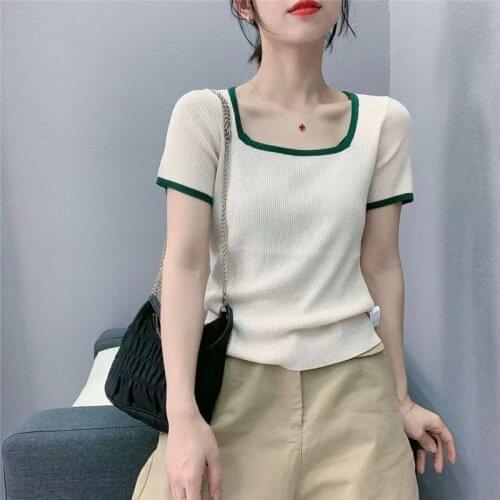 2021 Rushed 20565 (1 Room 3 Row Lower) Non Real Net Red Picture Square Neck Short Sleeve Knitted T-shirt 29