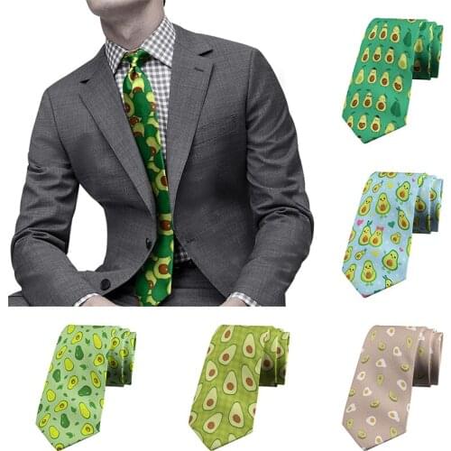 New 3D Printing Avocado Necktie For Men Fun Cute 8cm Wide Polyester High Quality Tie Shirt Accessories Casual Party Decoration