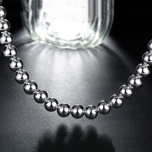 Hot 925 Sterling Silver Necklaces Jewelry 20 Inches 10MM Classic Smooth Beads Fashion Necklace for Women Christmas Gifts