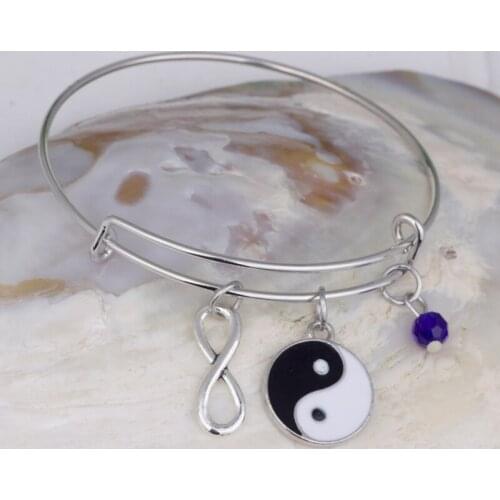 Crystal Beads Taiji Yingyang fish charm infiniti sign Bracelet inspirational Jewelry fashion bracelet B120