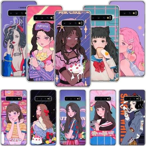 INS Kawaii Japanese Anime illustration Girl Phone Case For Samsung Galaxy A51 A71 A70 A50 A40 A30 A20E A10 A01 A21 A41 A20S A6 A