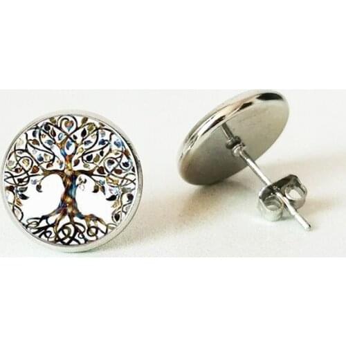 Beautiful life tree Stud Earrings convex round ear studs to send friends gifts beautiful ear jewelry handmade custom