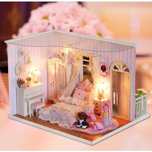 My Pink Memories Handmade Crafts Model Doll House Christmas Miniature Dollhouse LED Wooden House Toys For Children Gift