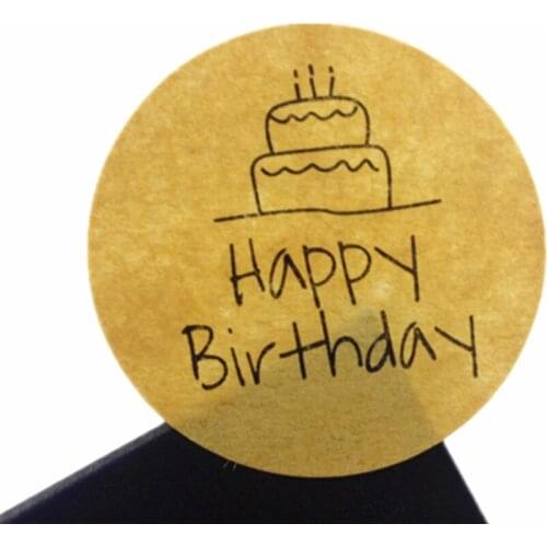 100pcs/pack Handwritten Happy Birthday Cake Cowhide Round Sealer DIY Gifts Posted Baking Multifunction Sealing Stickers