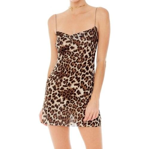 Summer Women Fashion Sexy Lingerie Sleeveless Backless Leopard Print Slip Mini Nightgowns Underwear Erotic Sex Sleepwear