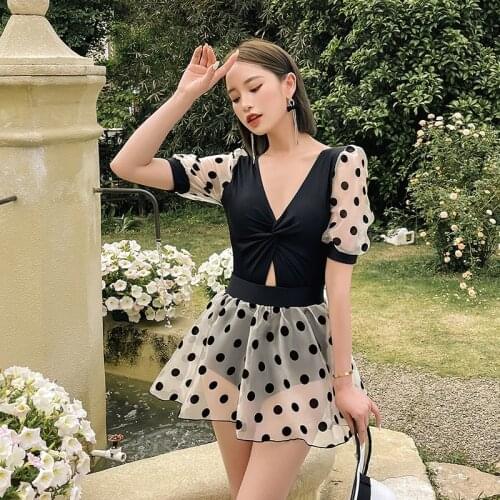2021 New Korea Monokini Women Swimwear Dress One Piece Swimsuit Solid Bathing Suit Sexy Monokini Beachwear Swimskirt