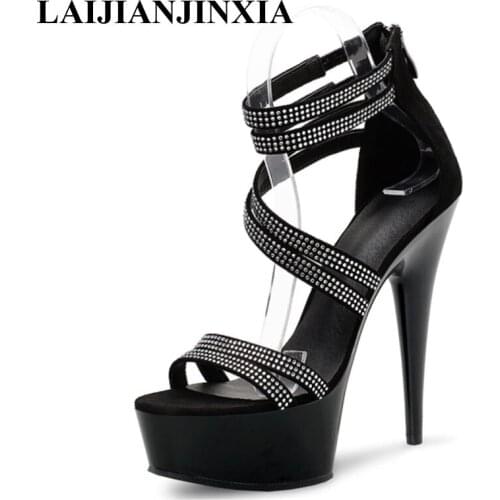 LAIJIANJINXIA New Hot Sell crystal shoes with 15 cm super high heels sandals clubs womens shoes Fashion Platform Wedding Shoes