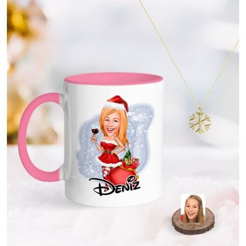 Personalized Women 'S New Year Caricature Of Pink mug And Snow Them Kolye-1