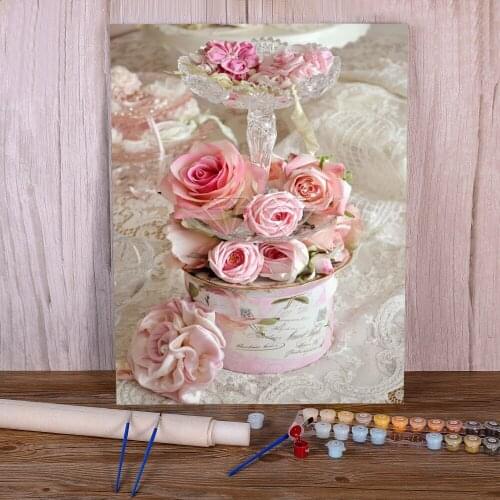 Landscape Flower Car Eiffel Tower Coloring By Numbers Painting Package Oil Paints 40*50 Painting On Canvas Home Drawing