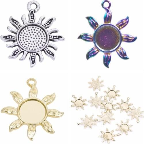 10pcs/Lot Sun Pendants For Jewelry Making Necklace Charms Golden Silver Color Rainbow Base Setting Handmade Accessories Material