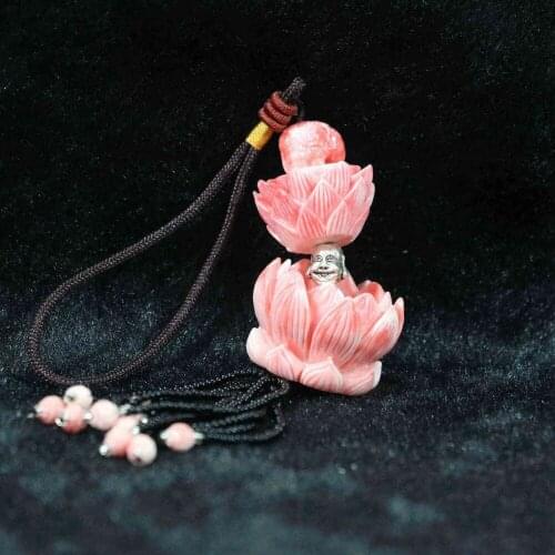 Popular pink purple synthetic shell 16x27mm 23x33mm lotus flower pendant car hanging decoration jewelry 19" B969