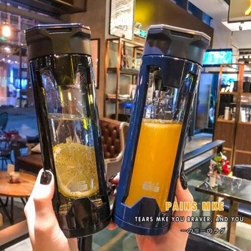 Portable Glass Water Bottle Double Layer Glass Cup Simple Sports Plastic Case Cup Anti-scalding Plastic Cup With Straw