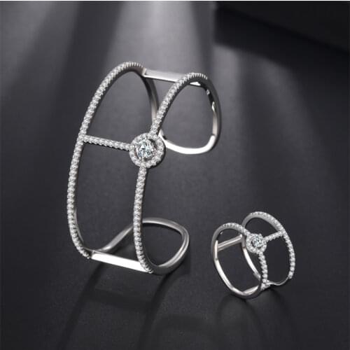 Simple Wedding Jewelry Sets For Women Trendy Silver Color Crystal Bangle Ring Bridal Jewelry Sets Party Jewellery Zk30