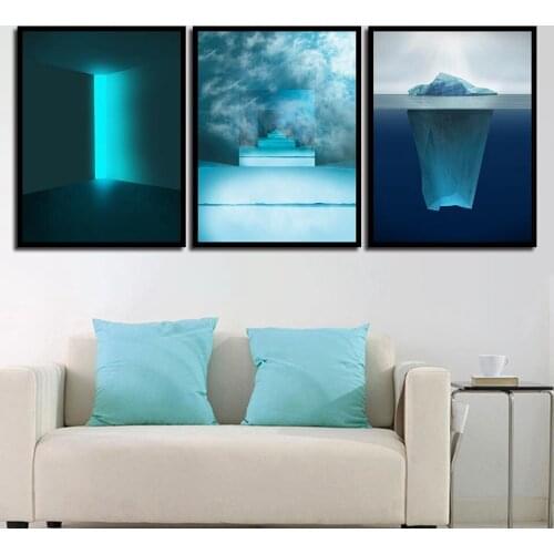 Blue Abstract Space Iceberg Nordic Canvas Wall Decor Painting Pictures for Home Decoration Living Room Wall Art Print B5272