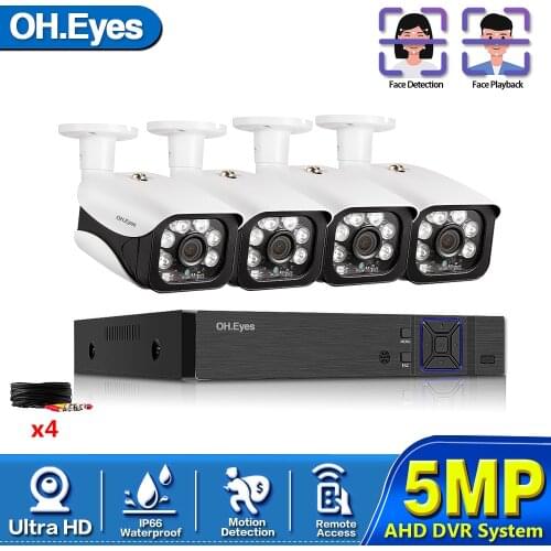 CCTV Camera System Kit 4CH HD 5MP AHD Security Camera DVR Kit Outdoor CCTV Waterproof Home Video Surveillance System Set 2T HDD