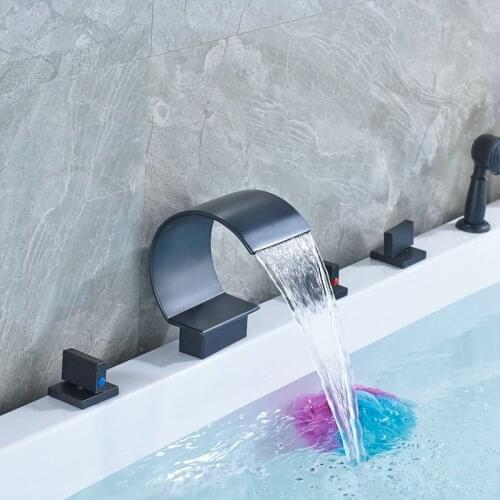 Deck Mounted Vessel Waterfall Spout Oil Rubbed Bronze Shower Faucet Mixer Tap