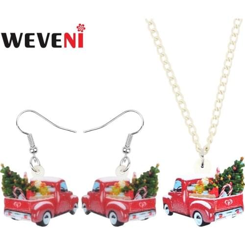 WEVENI Acrylic Christmas Tree Car Cane Jewelry Set Necklace Earrings Decoration Accessory Jewelry For Women Girl Teen Charm Gift