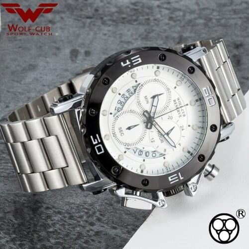 WOLF-CUB Solid Stainless Stee Luxury Quartz Watch Big Dial Sport Men Watch Reloj Hombre Mens Watches Waterproof Relogio Mascul