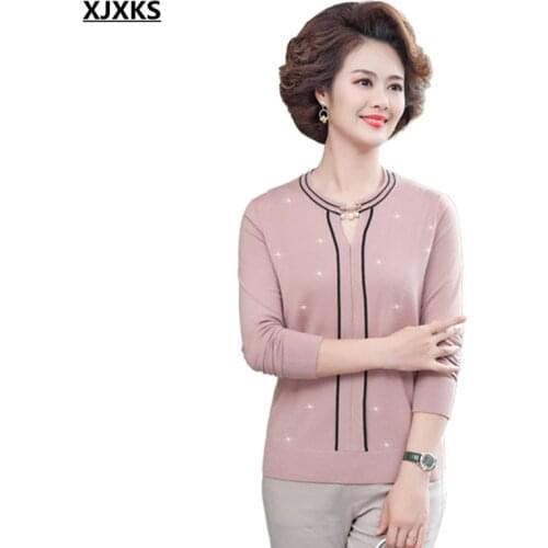 XJXKS Round neck long sleeve women spring autumn sweater 2021 new high-end cashmere knitted sweater women pullover