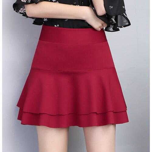 2020 Women Black Army Green High Waist Skirt Plus Size A Line Elastic Waist Double Layers Skirts Mori Girl Mini Red Skirt