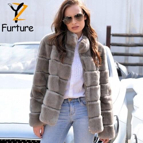 YZ Real Rex Rabbit Fur Jackets Women Winter Whole Rex Rabbit Skin Coat With Stand Collar Zipper Customized Warm Thick Outerwear