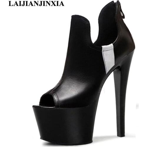 LAIJIANJINXIA White/Black Sexy Peep Toe 17cm Ultra High Heels Wedding Party Dress Women Pole Dance Ankle Sandals Dancing Shoes
