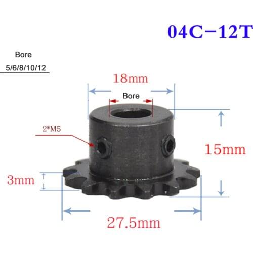 1Pcs 04C 12 Teeth Sprocket Wheel Chain Gear Bore 5-12mm Industrial With Top Wire