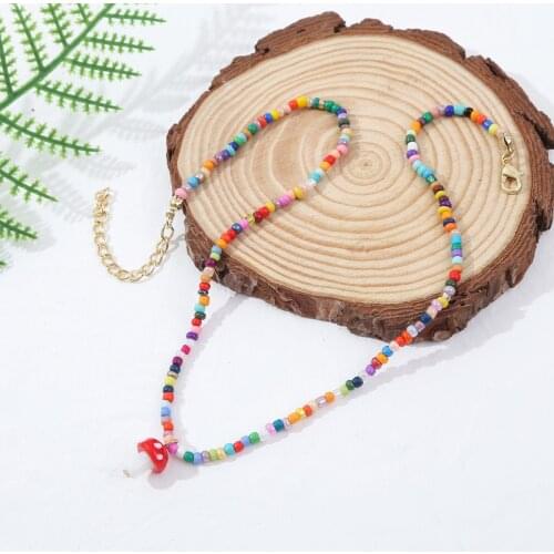 2021 Creative Jewelry with Hot Sale Stone Glazed Mushroom Color Rice Bead Pearl Simple Necklace for Female Wholesale