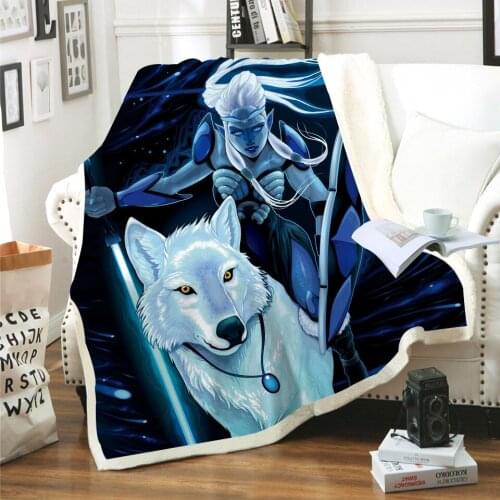 3D Sofa Cover Travel Moonnight Wolf Tiger Animal Print Velvet Blanket Bed Sheet for Children and Girls Sherpa Blankets