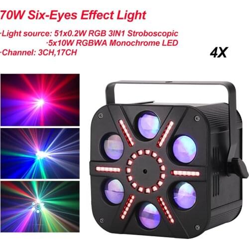 4Pcs/Lot High brightness 6 Eyes Effect Light Beam RGBWA Colour Music Stage Light DJ Club Disco Strobe Light 6 Eyes LED Beam Lamp