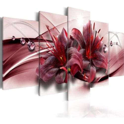5 Panel Pink flower Wall Pictures for Living Room Picture Print Painting On Canvas Wall Art Home Decor Living Room Canvas Print