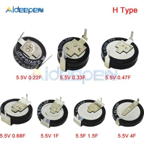 5Pcs Super Capacitor 5.5V 0.22F 0.33F 0.47F 0.68F 1F 1.5F 4F H Style Ultra Capacitor 5.5V Series Farad Capacitor